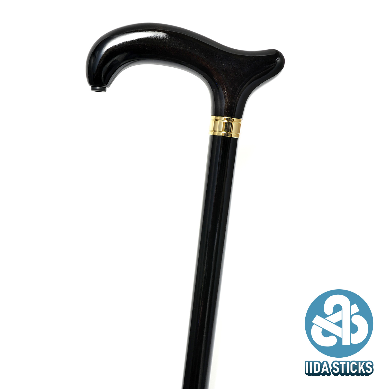 【国産木製ステッキ IIDA STICKS】 波型手元〈ブラック〉（IK-31BK）