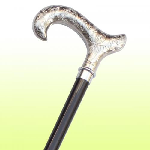 【国産高級ステッキ】 ニッケルメッキ変形L型ステッキ No.48F