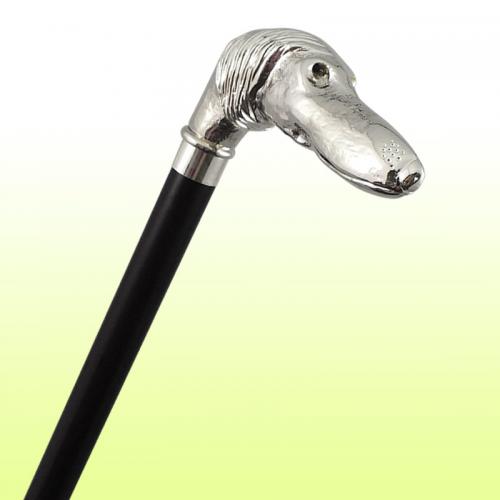 【国産高級ステッキ】 銀メッキ犬 ステッキ No.48B