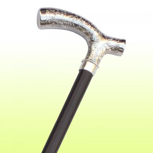 【国産高級ステッキ】 ニッケルメッキL型ステッキ No.48E