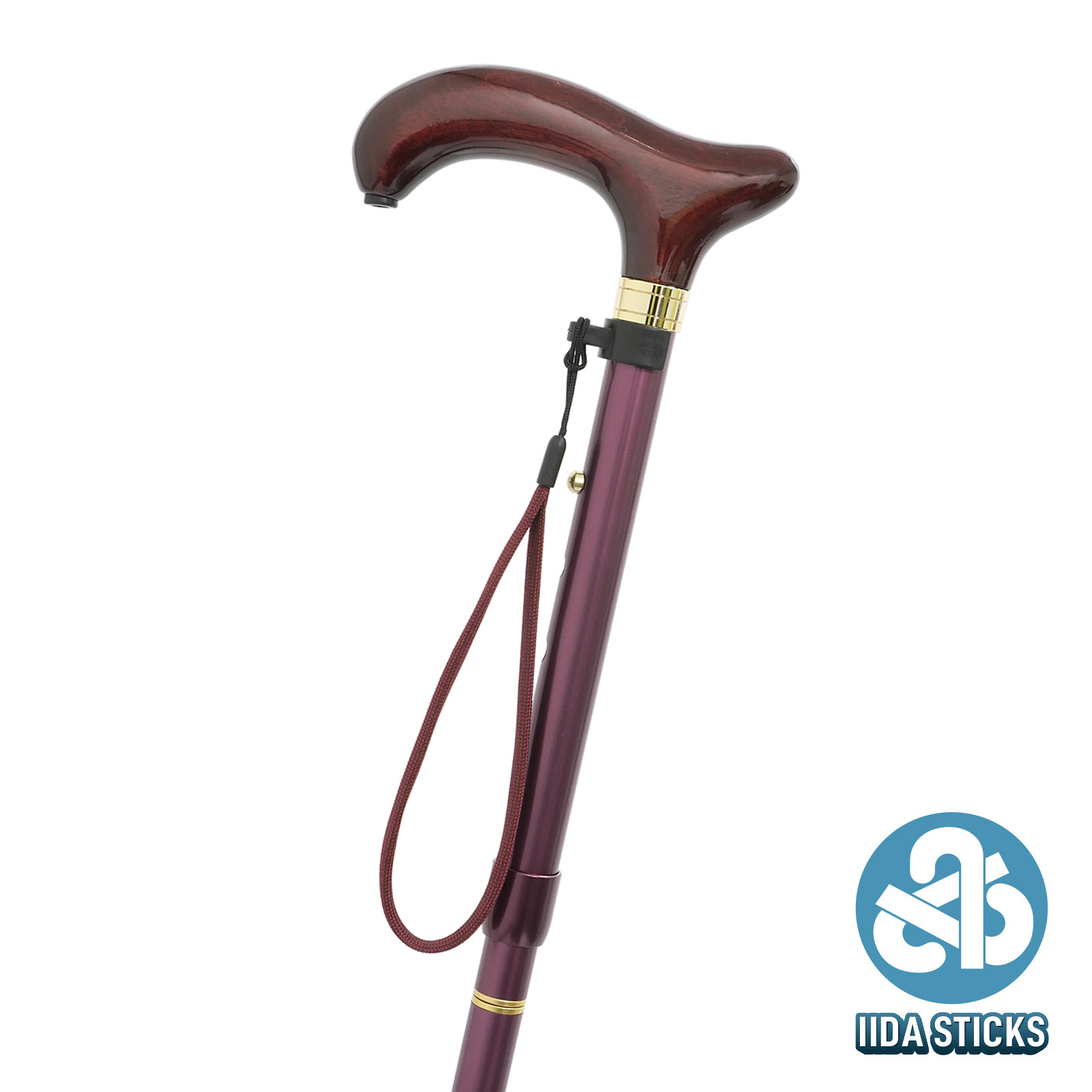 【IIDA STICKS 折りたたみステッキ】 アルミ四つ折り無地〈ワイン〉IK-02-WN / Mサイズ・Lサイズ