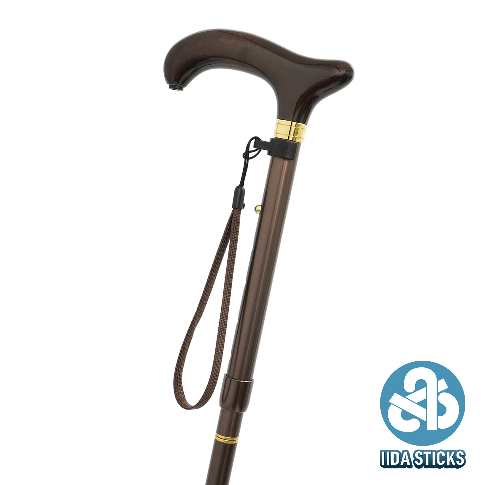 【IIDA STICKS 折りたたみステッキ】 アルミ四つ折り無地〈茶〉IK-02-BR / Mサイズ・Lサイズ