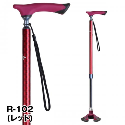 楽スマ スリーベース R-102・レッド 〈伸縮タイプ・スリムネック多点杖〉